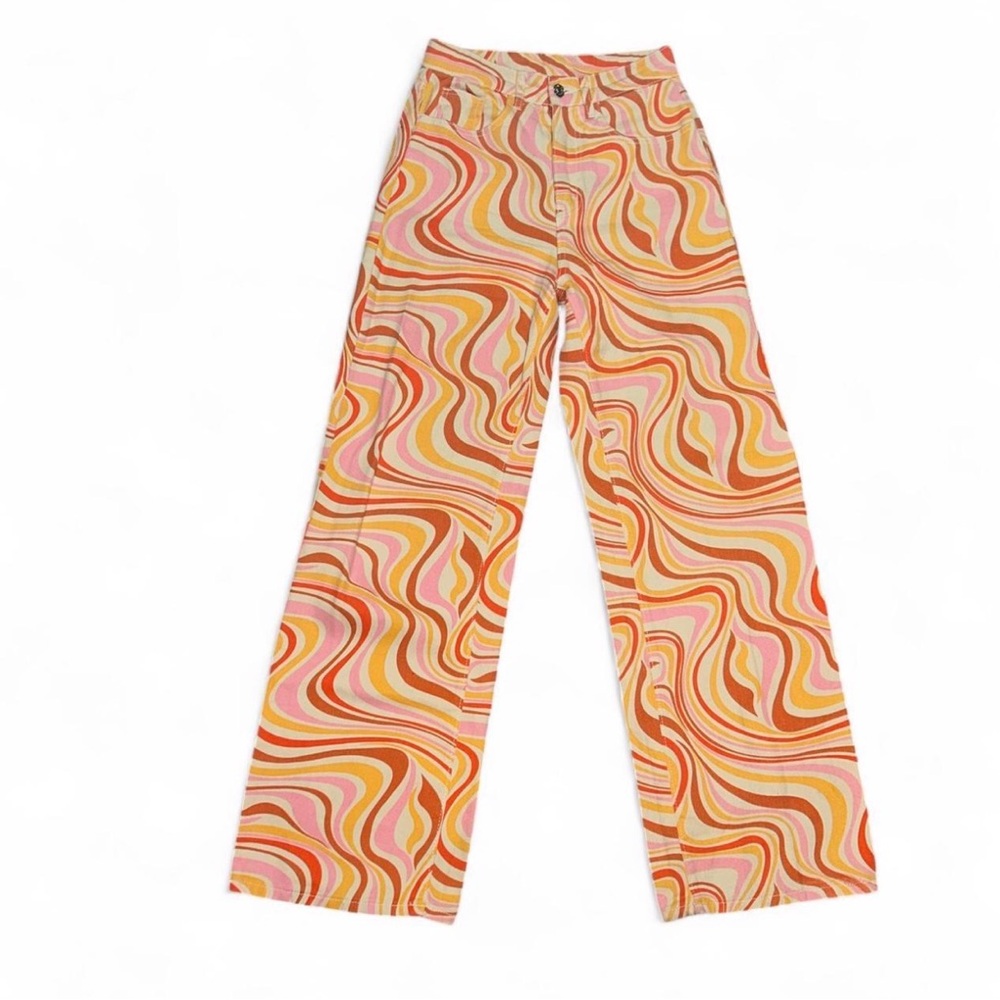 SHEIN Colorful Swirl Pattern Flare Jeans